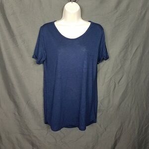 Color Story Medium Navy Single Pocket Tee High Low Cuffed Short Sleeve NWOT